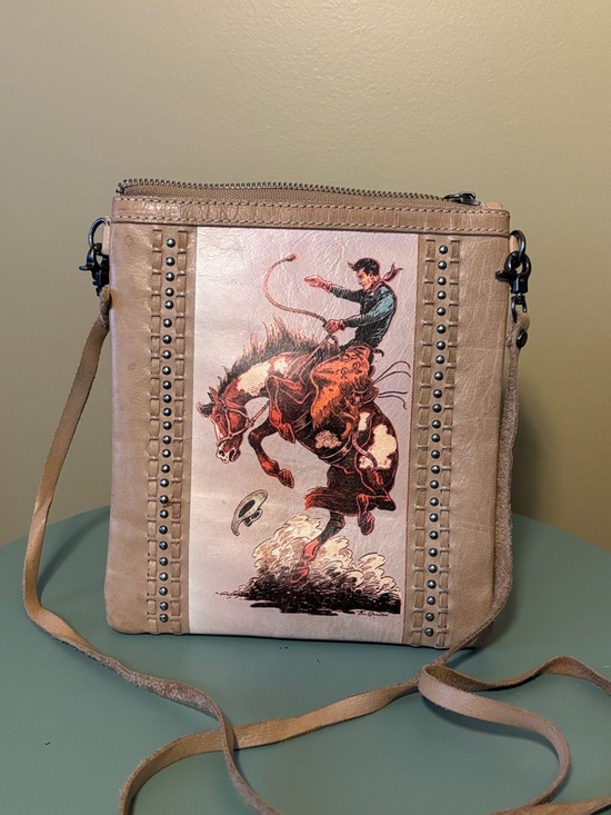 Montana West Handbags - Montana West Tan Rodeo Print Crossbody Bag with Stud Accents